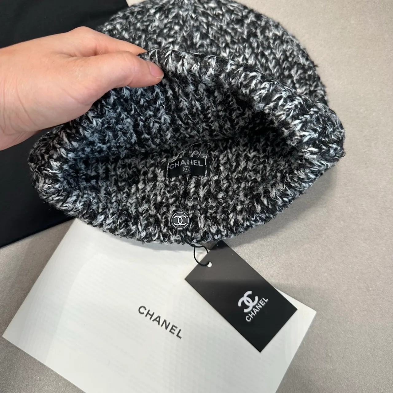 Chanel Beanie in Red & Grey · view 3