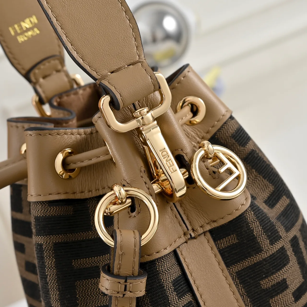 Fendi Calfskin Smooth Bucket Bag in Brown · view 4