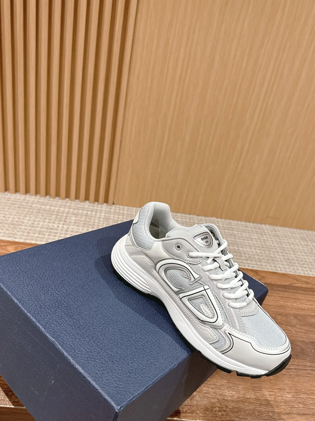 Dior Smooth Round-Toe Sneakers in Grey · view 3