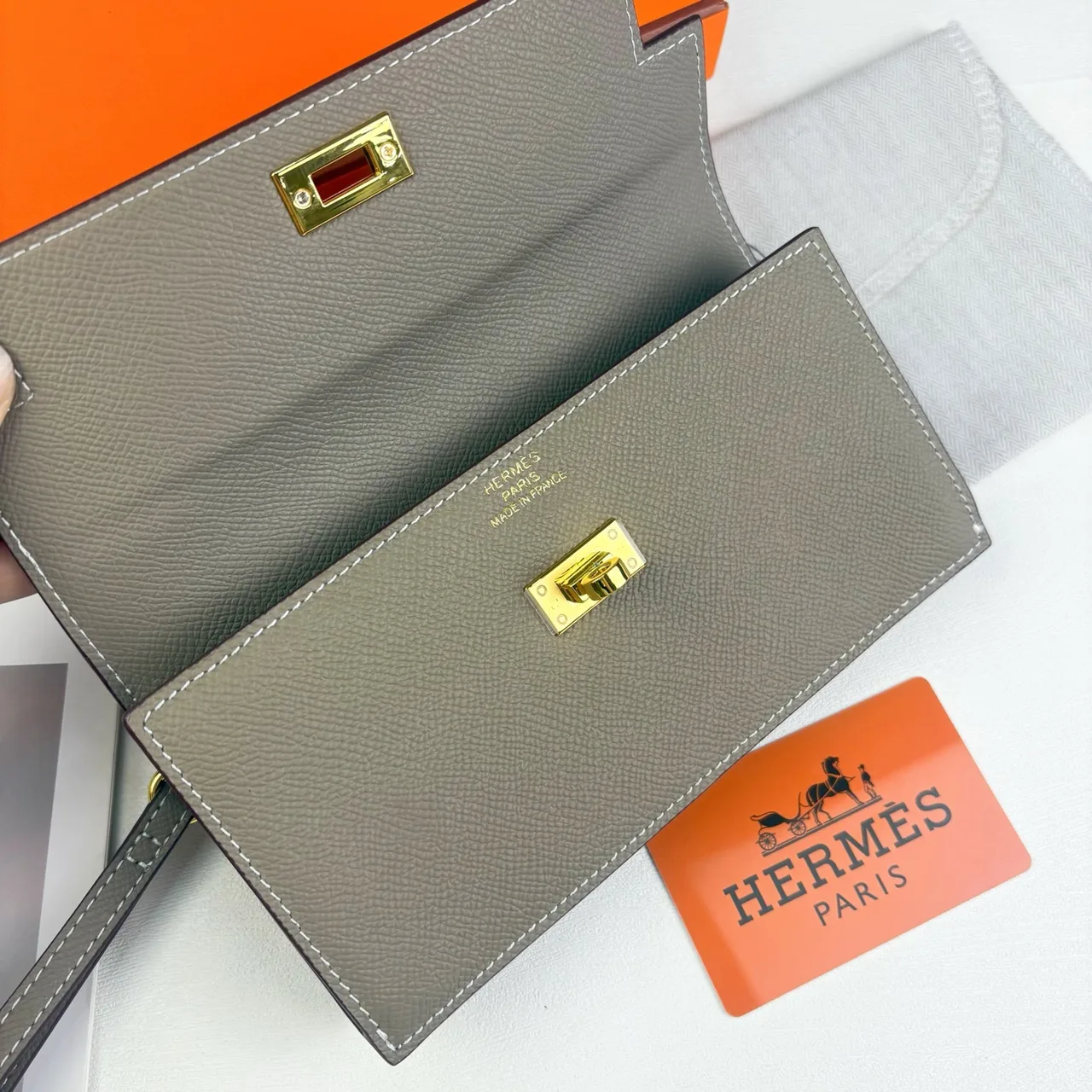 Hermes Kelly Wallet in Grey & White & Orange & Black & Blue & Brown & Burgundy & Red & Pink · view 4