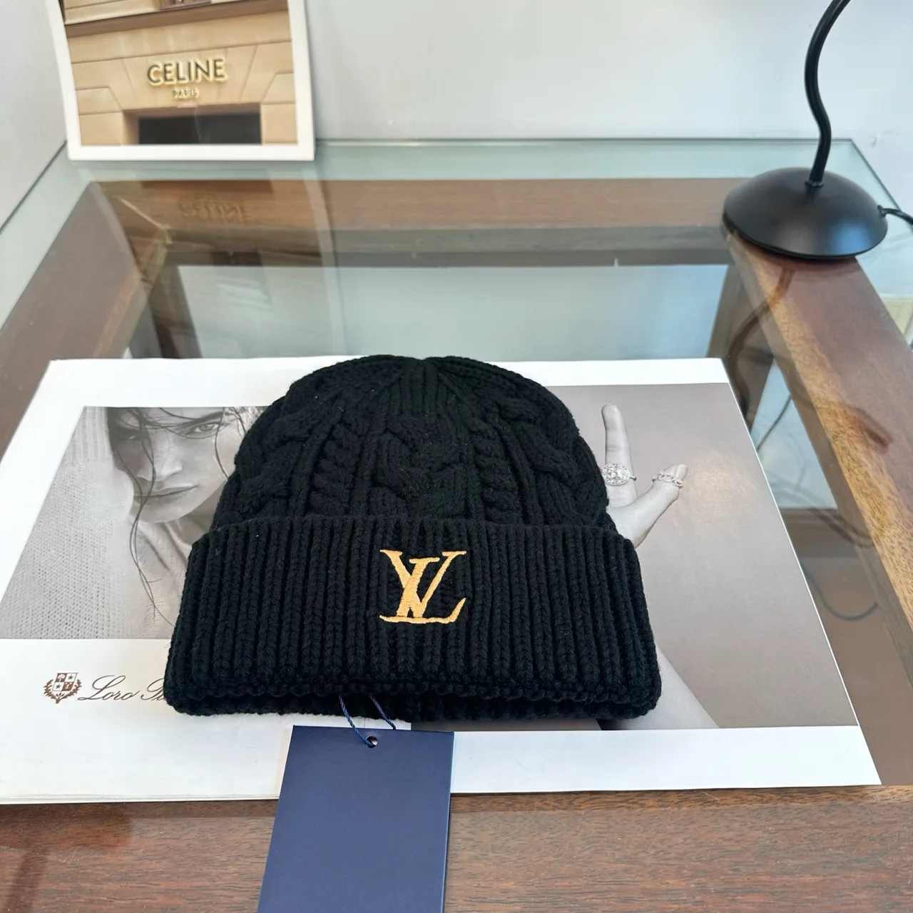Louis Vuitton Cable-Knit Beanie in Blue & Beige & White & Brown & Black · view 2
