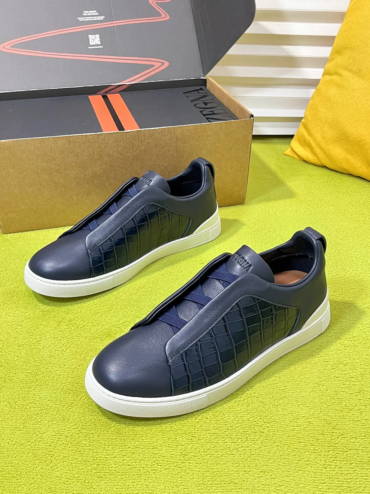 Zegna Triple Stitch Sneakers in Blue · view 3