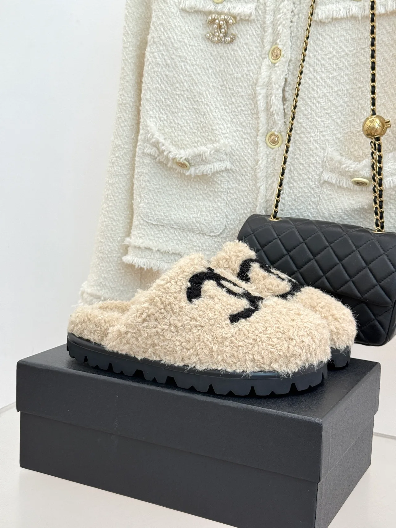 Chanel Denim Slippers in Cream · view 1