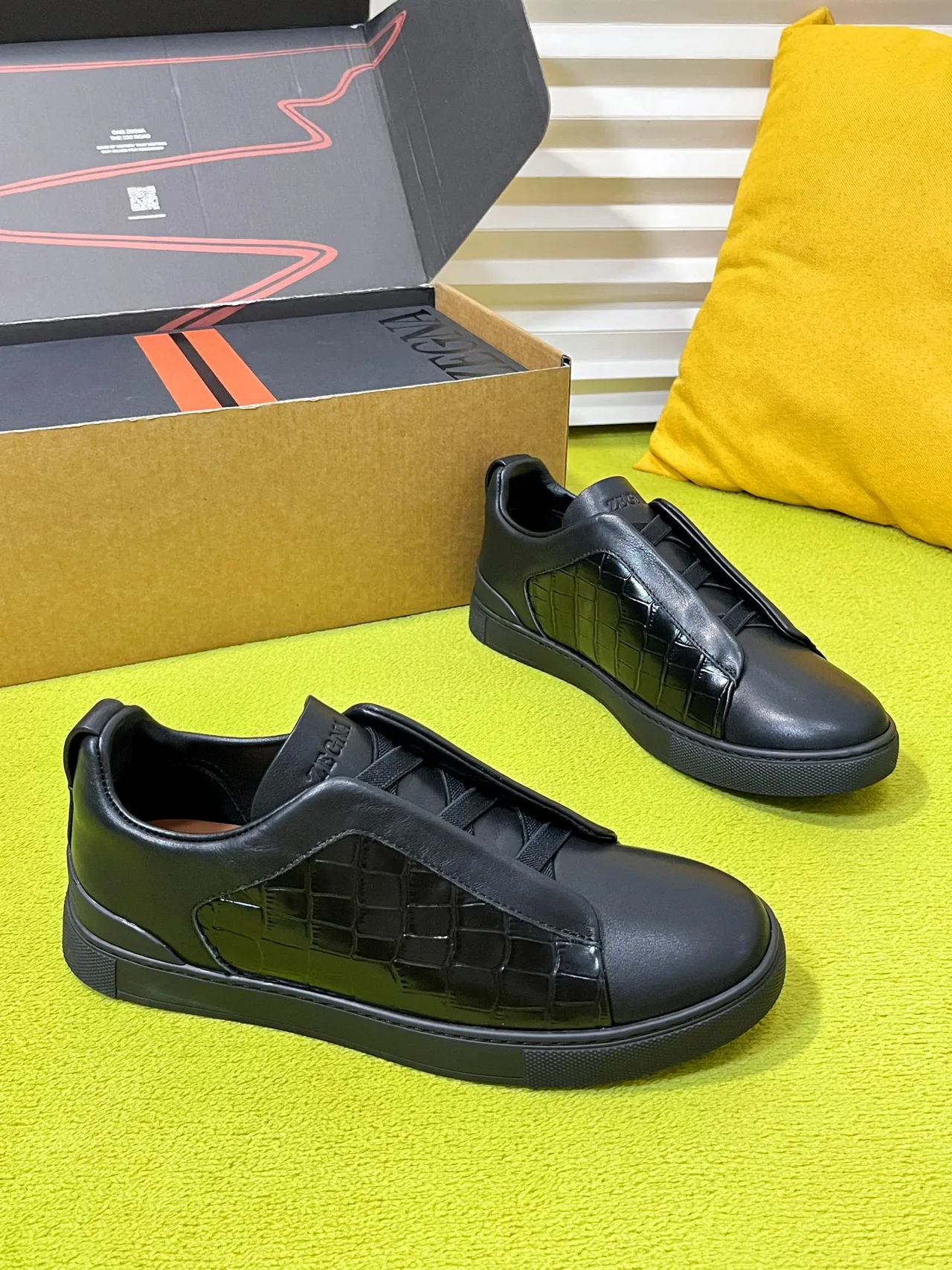 Zegna Triple Stitch Sneakers in Black · view 1