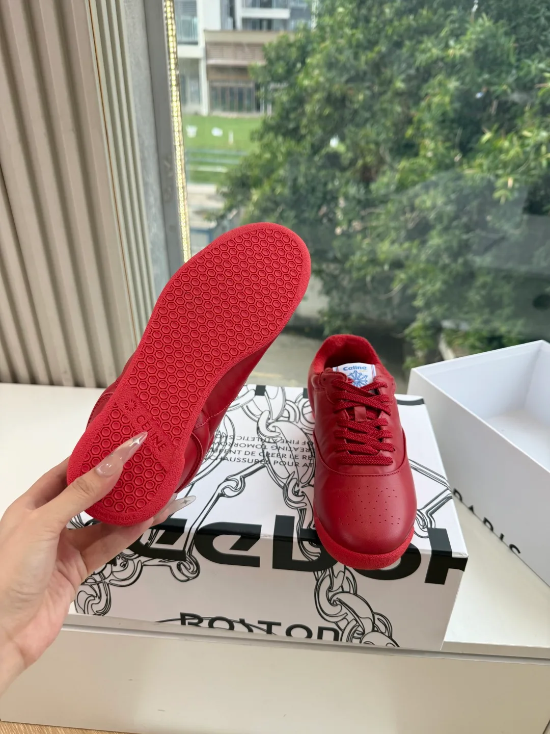 Celine Cowhide Smooth Sneakers in Red · view 8
