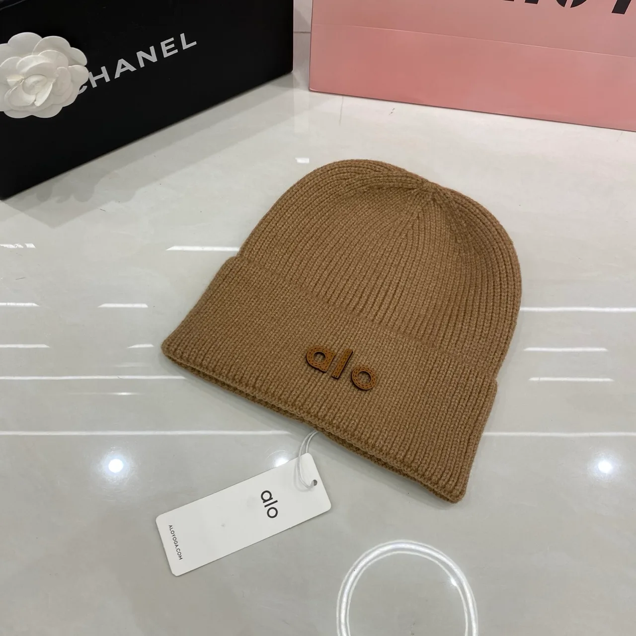 Alo Beanie in Black & White & Tan & Grey & Pink · view 3