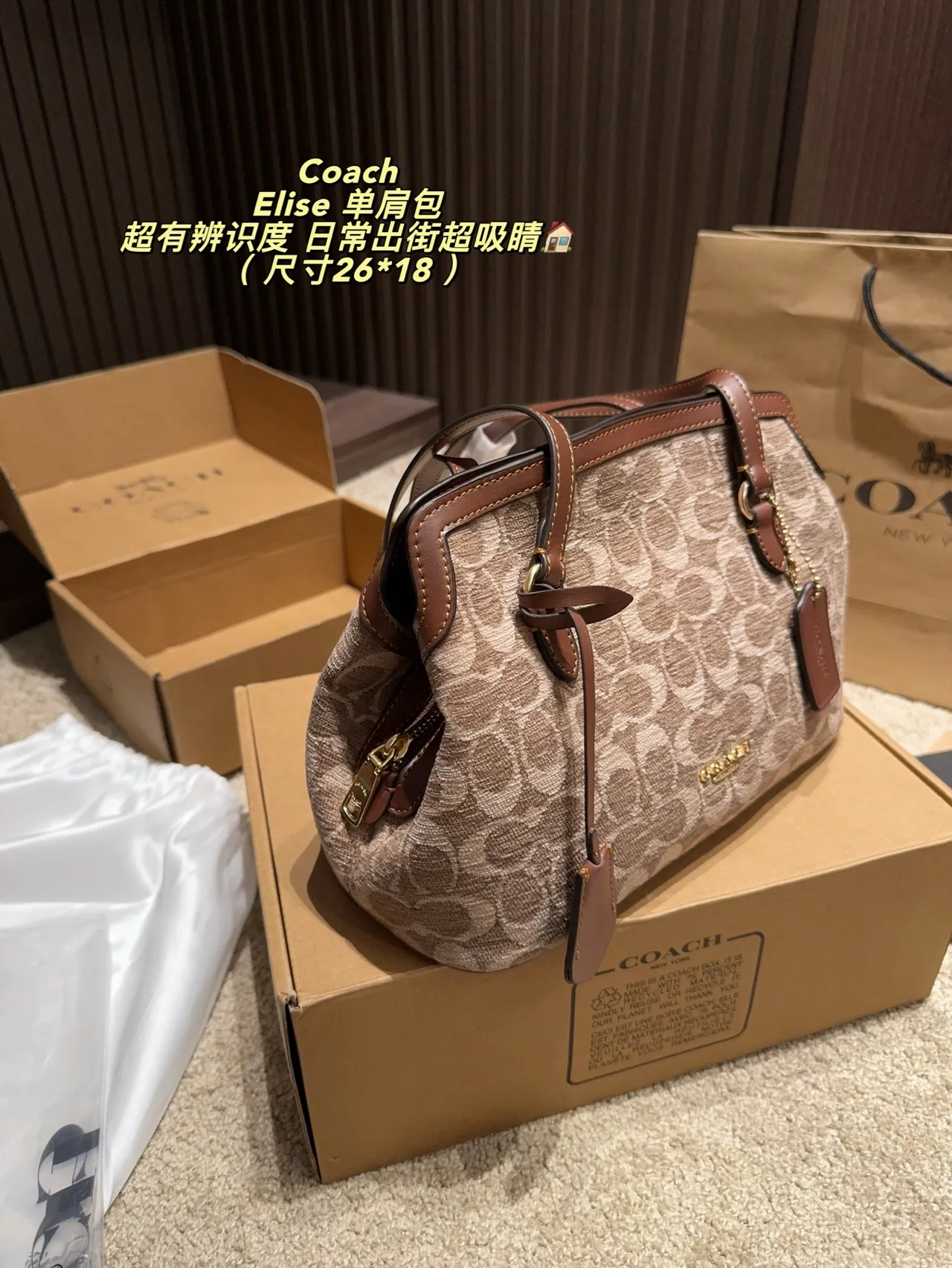 Coach Leather Smooth Shoulder Bag in Beige · view 3