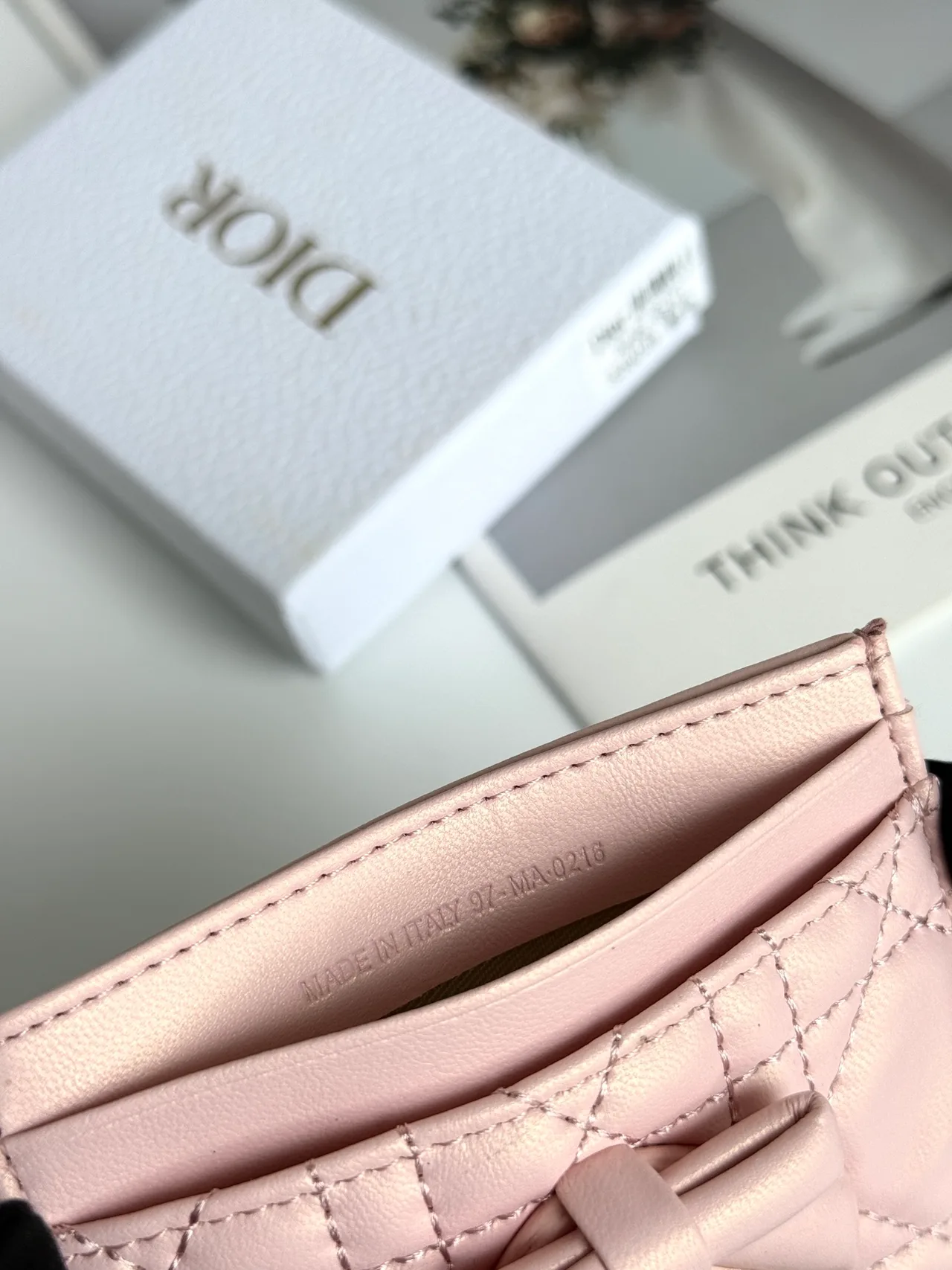 Dior Lambskin Quilted Bow Cardholder in Pink · view 5