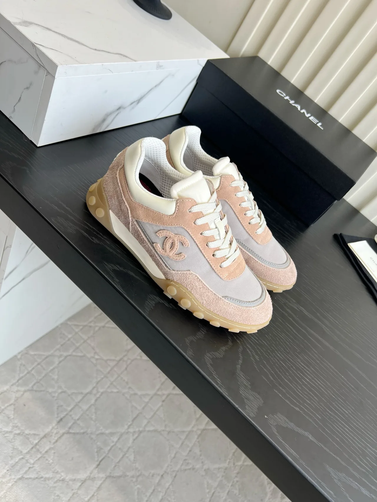 Chanel Suede Denim Sneakers in Pink · view 3
