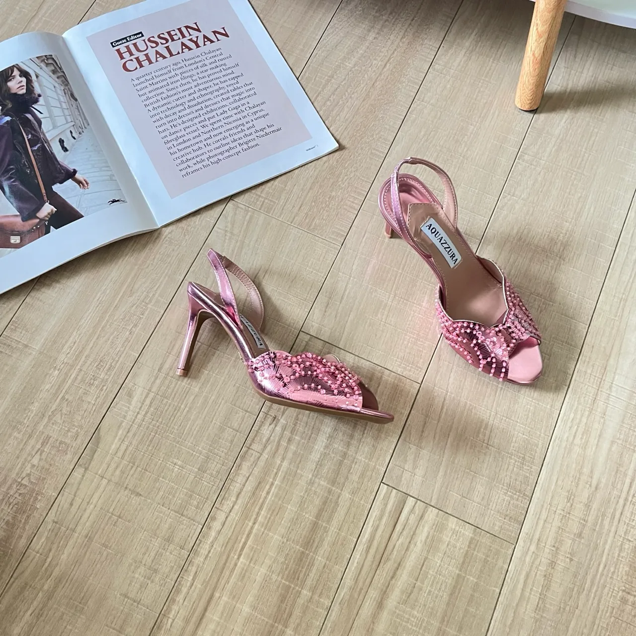 Aquazzura Sheepskin Glossy Bow Embellished Slingback Sandals in Pink · view 4