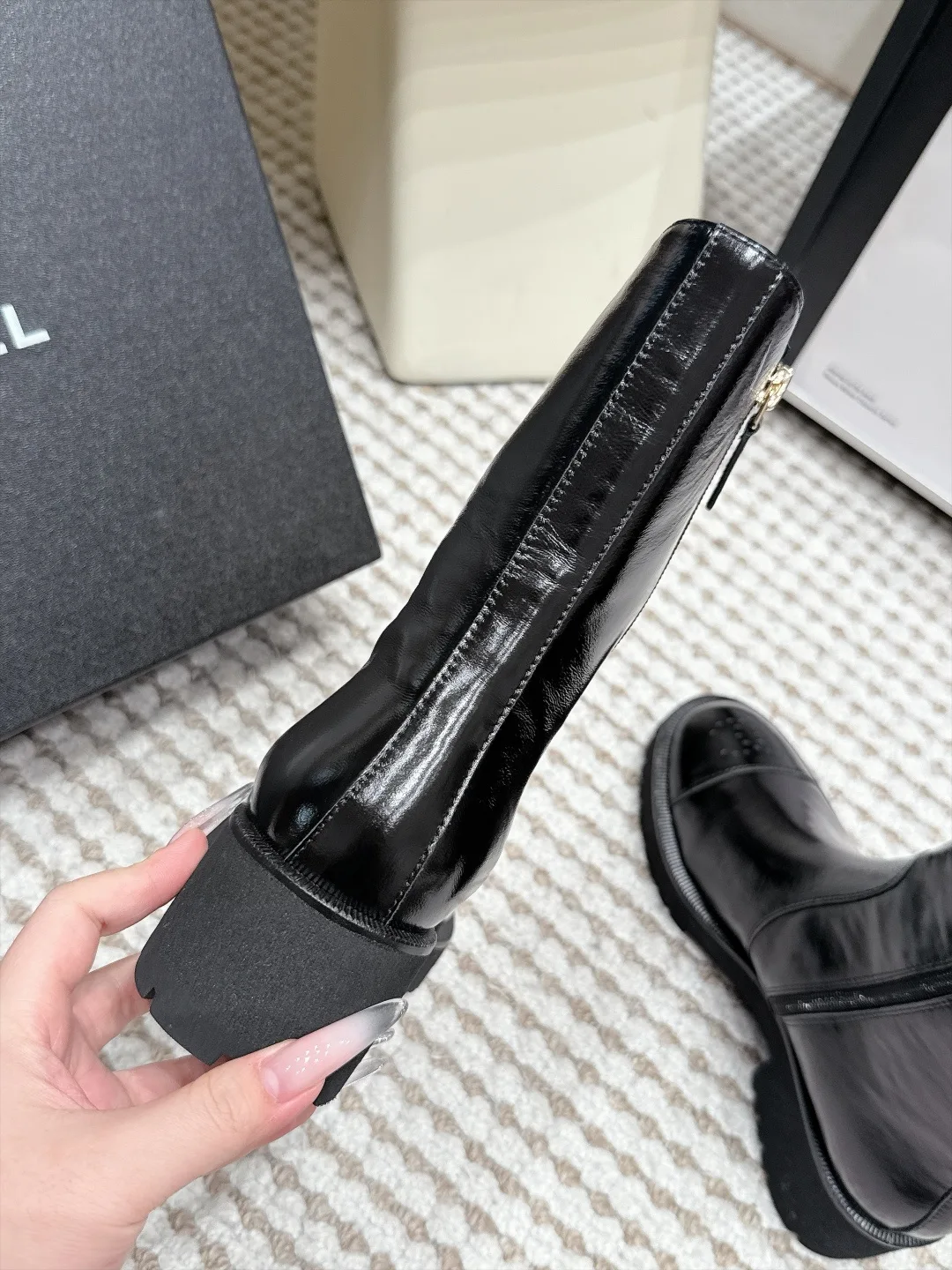 Loewe Cowhide Glossy Round-Toe Ankle Boots in Black · view 8