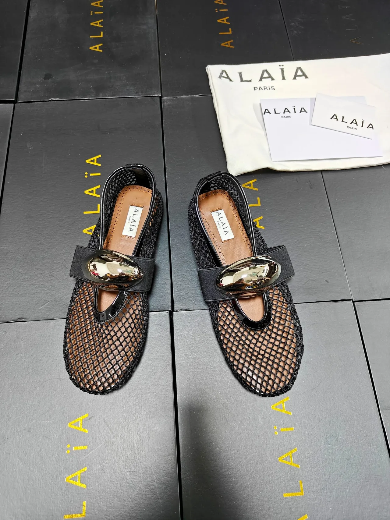 Alaia Cowhide Sheepskin Smooth Square-Toe Buckle Mary Jane Flats in Black · view 1