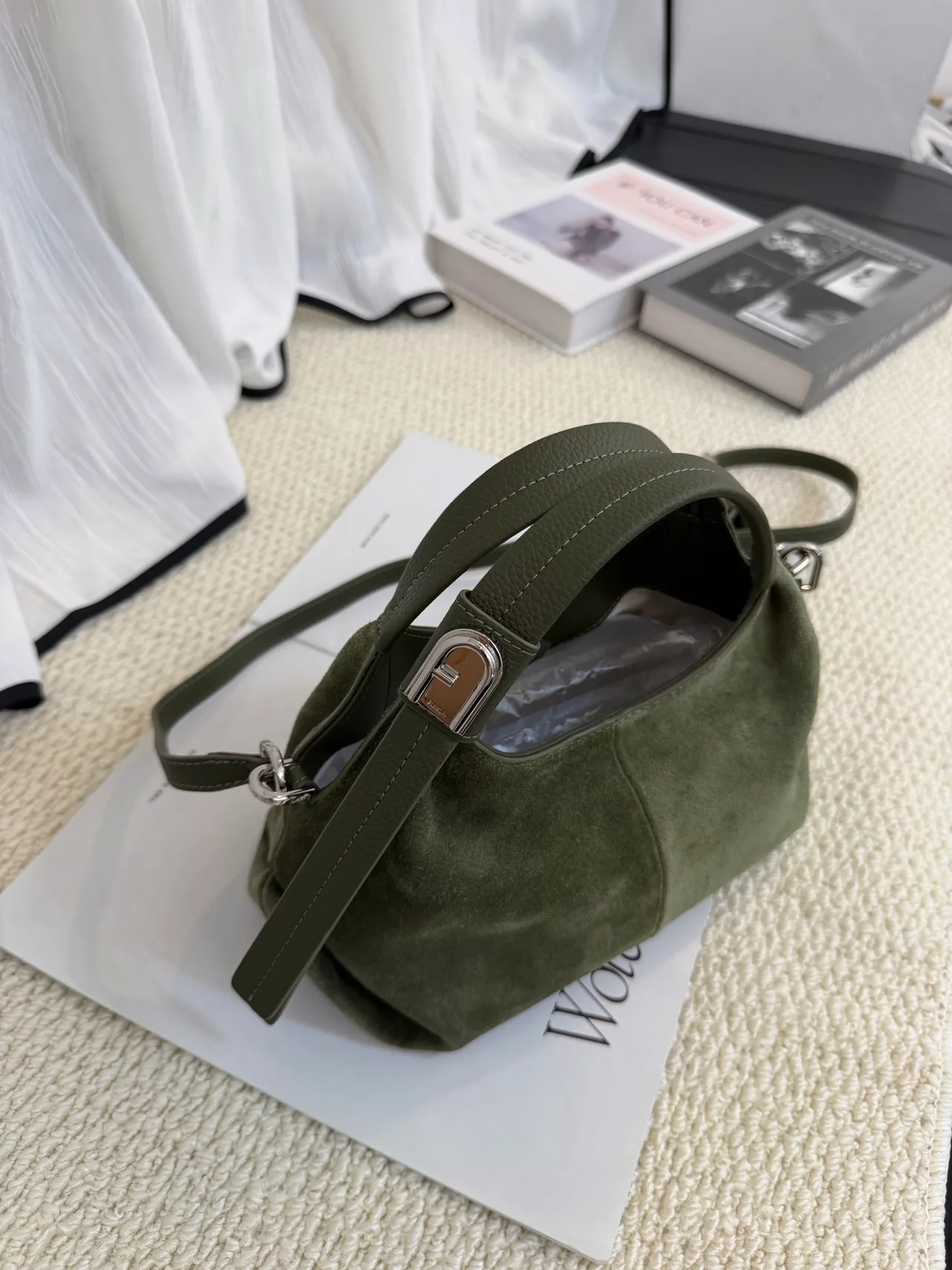Furla Cowhide Hobo Bag in Green · view 2
