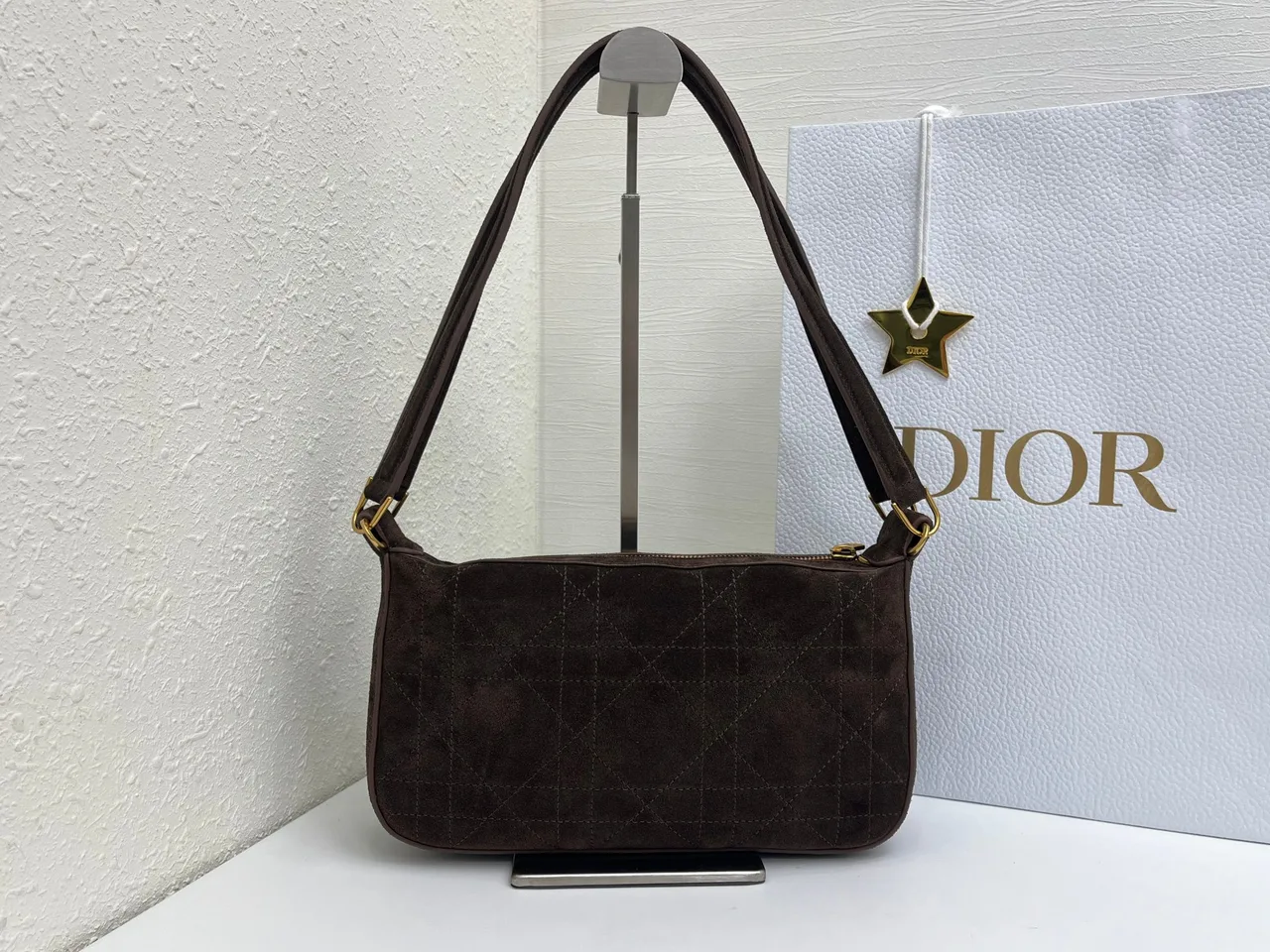 Dior Quilted Suede-Look Hobo Bag in Brown · view 2