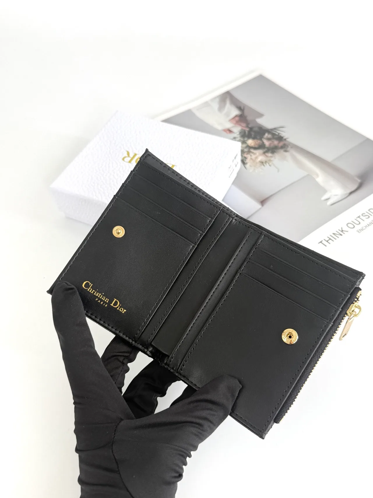 Dior Lambskin Quilted Glossy Wallet in Black · view 3
