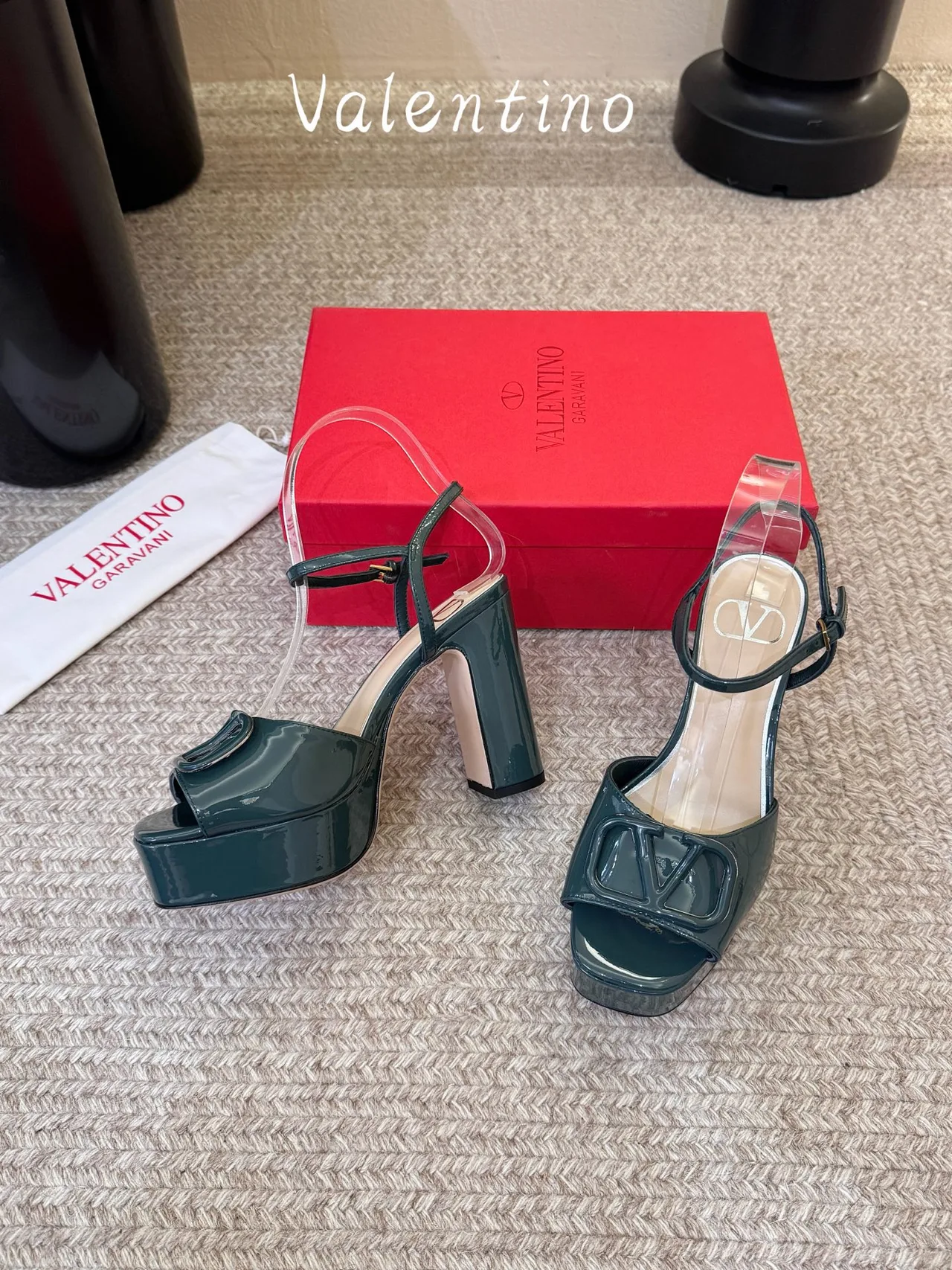 Valentino Patent Leather Glossy Sandals in Green · view 5