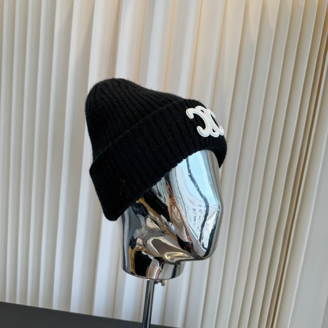 Celine Ribbed Beanie in Black · view 2