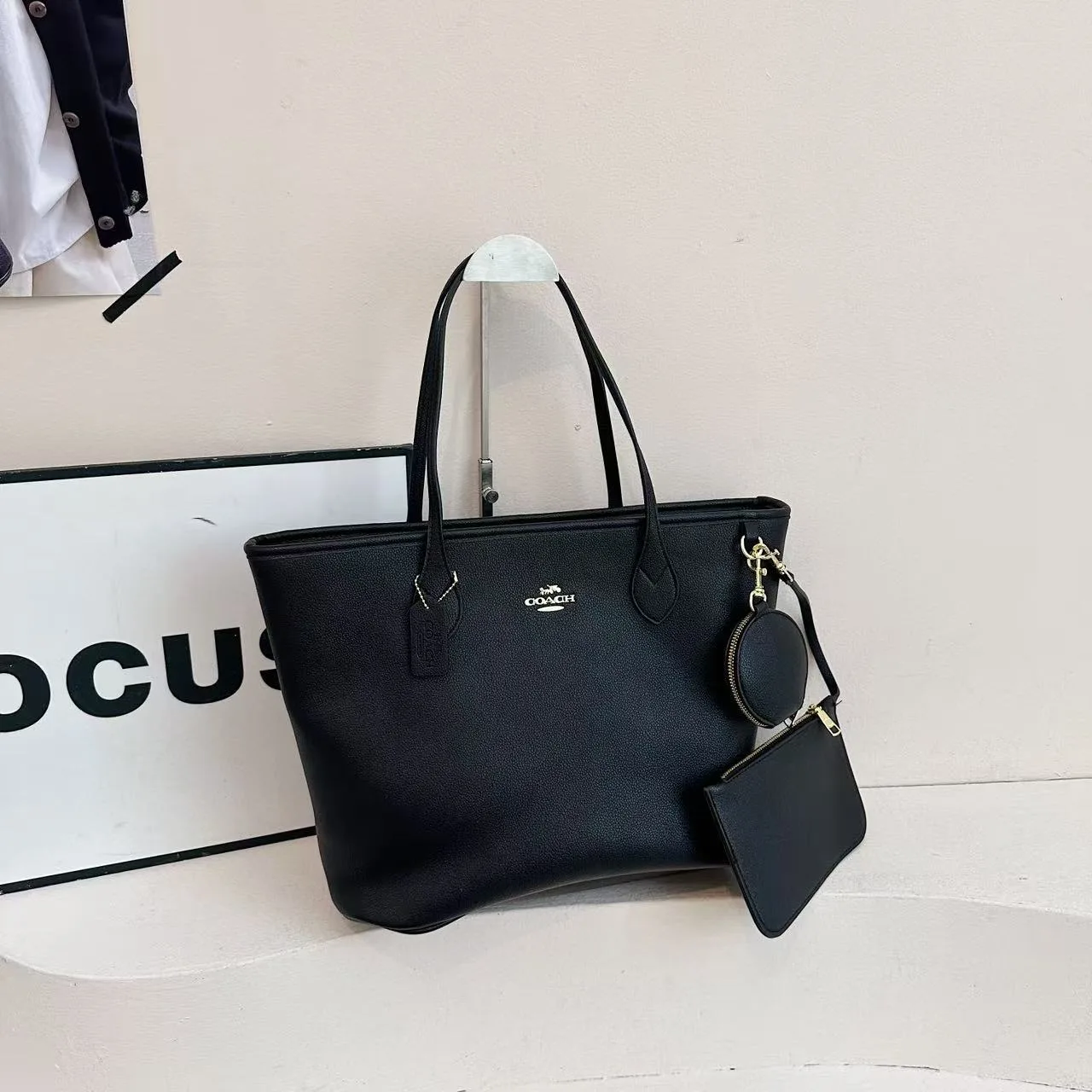 Coach Tote with Pouch in Black & Beige & Brown · view 4