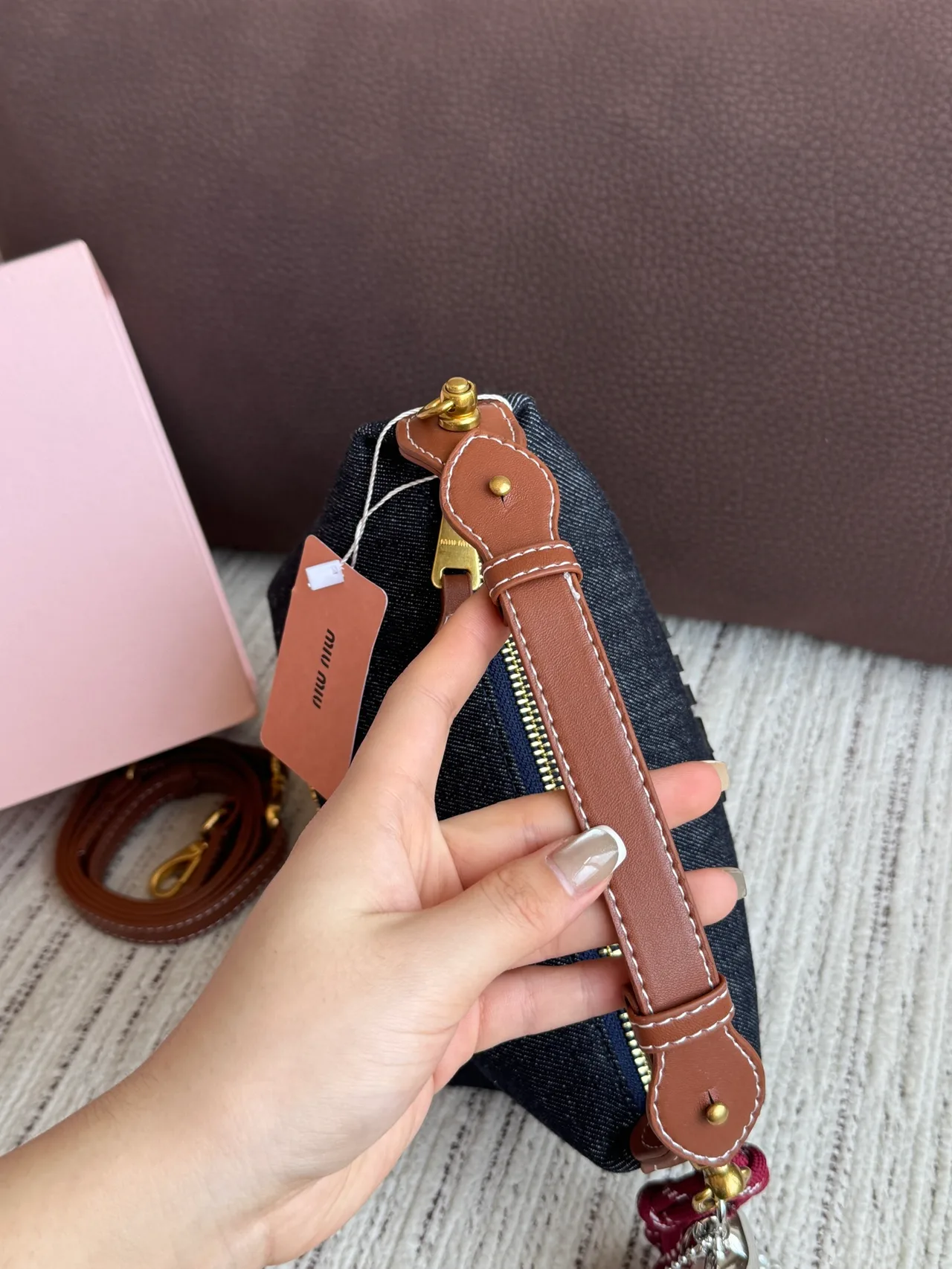 Miu Miu Embroidered Hobo Bag in Blue · view 6