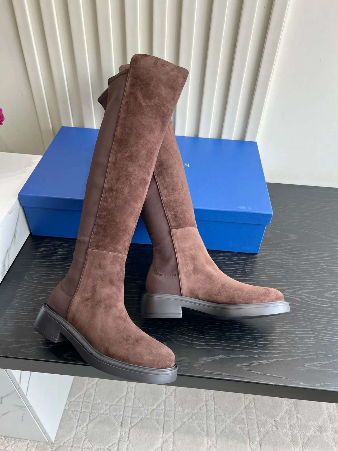Stuart Weitzman Sheepskin Suede-Look Knee-High Boots in Brown · view 2