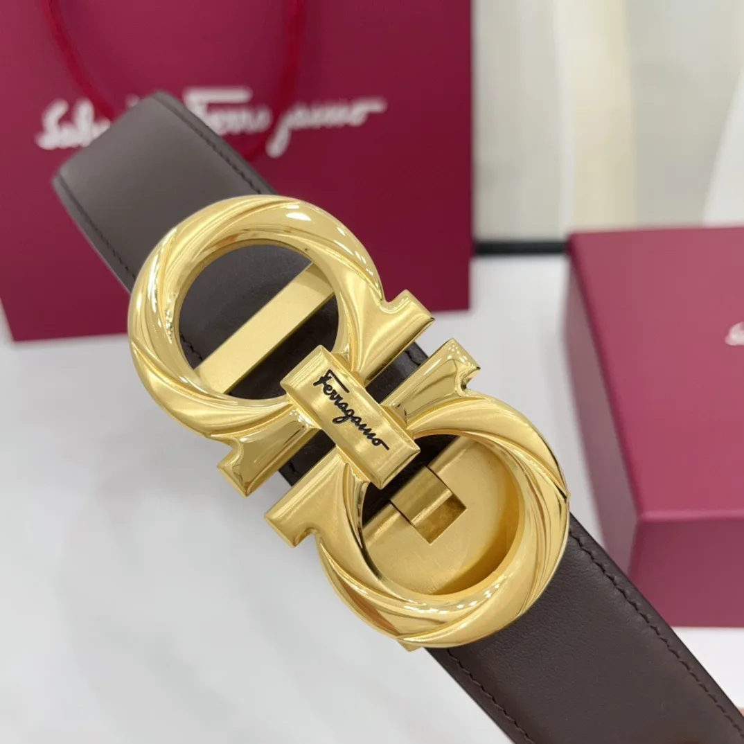 Ferragamo Calfskin Glossy Belt in Brown · view 2