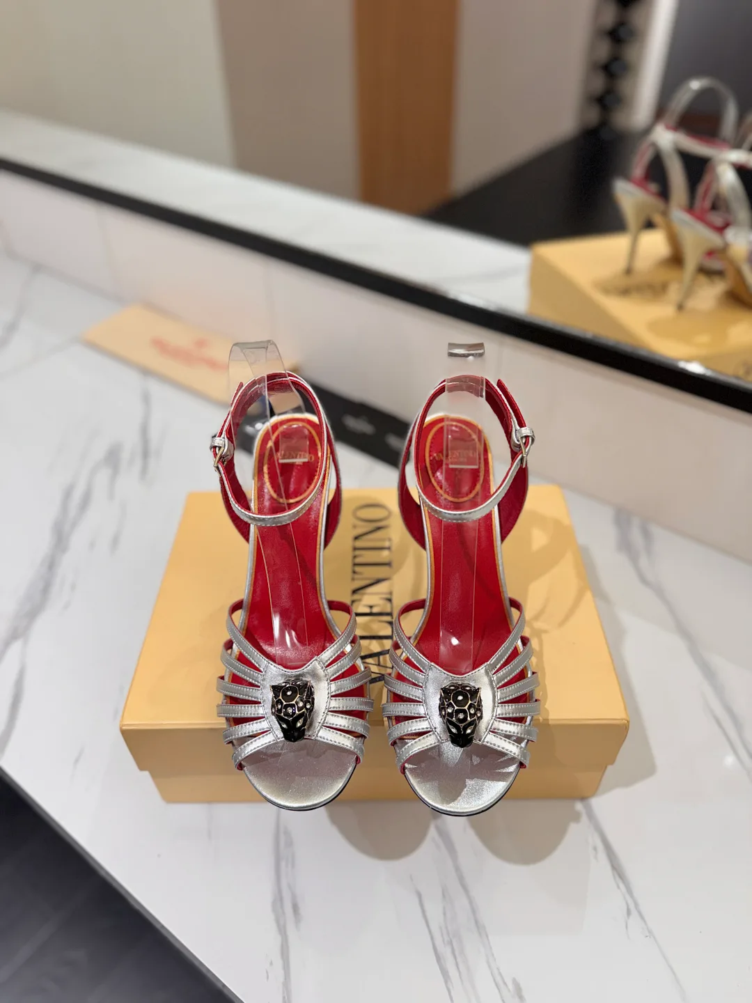 Valentino Crystal Cage Heel Sandals in Silver · view 3