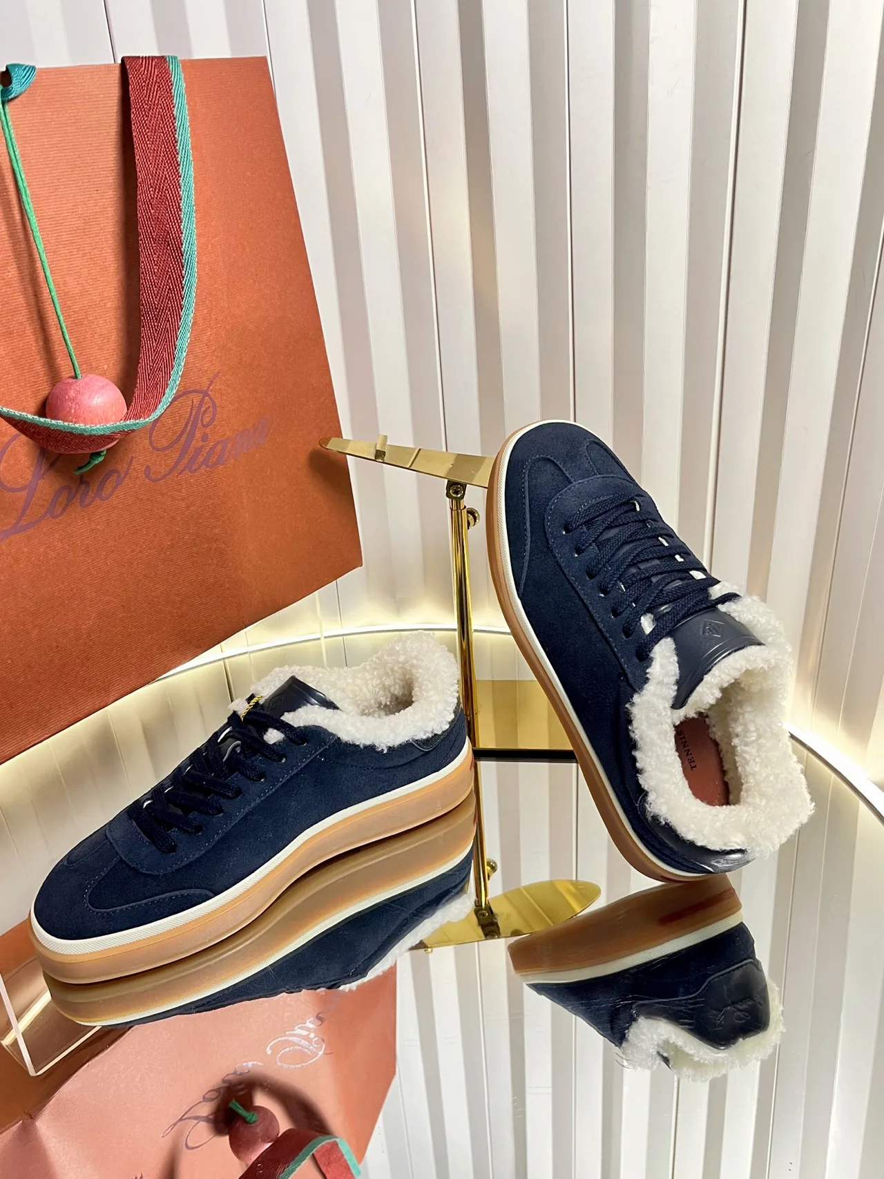 Loro Piana Cashmere Suede-Look Lined Sneakers in Blue · view 5