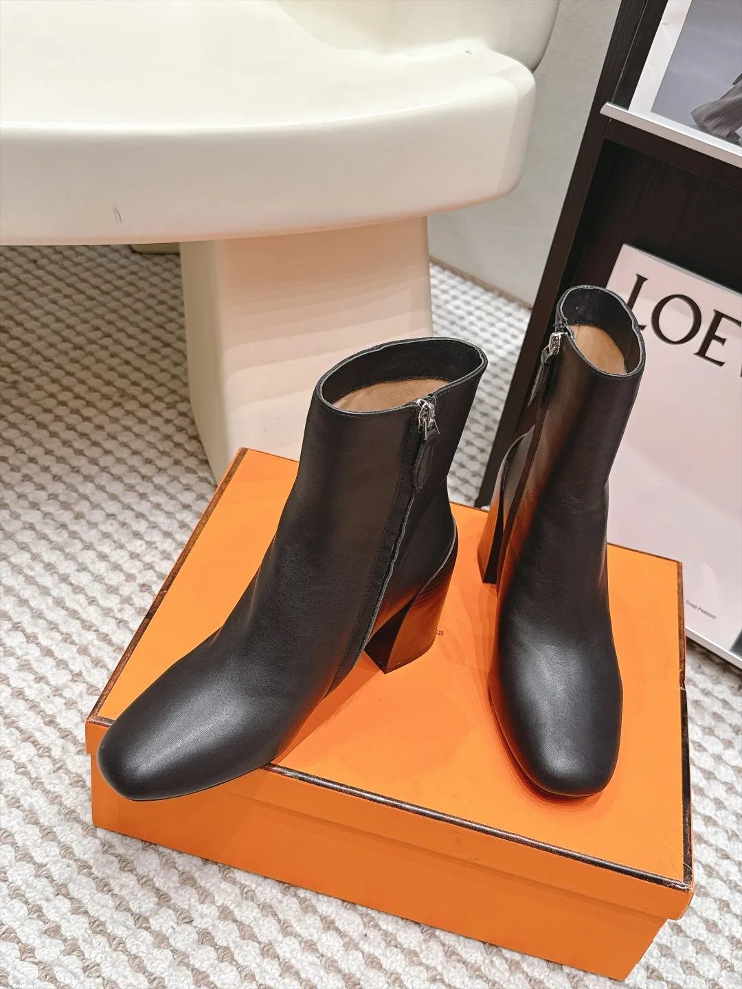 Loewe Smooth Square-Toe Ankle Boots in Black · view 5