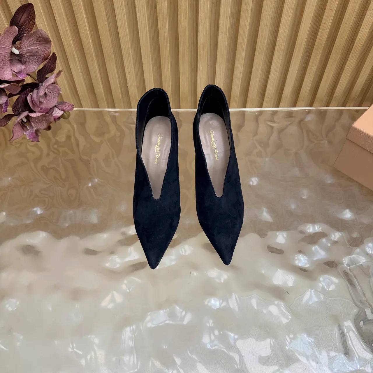 Gianvito Rossi Smooth Pointed-Toe Pointed Booties in Blue · view 3