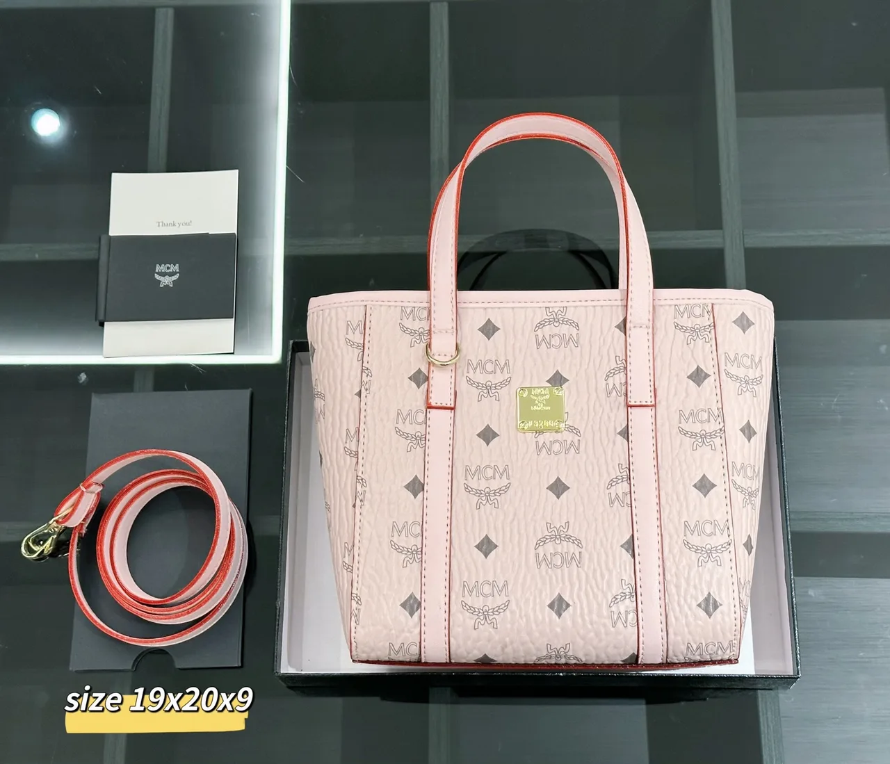 MCM Monogram Top-Handle Tote in Beige & Orange & Pink & Grey · view 3