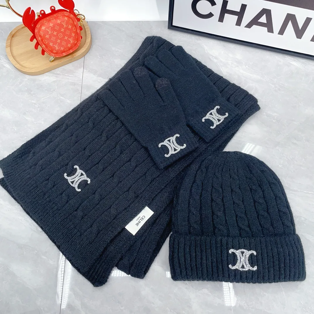 Celine Hat Scarf and Gloves Set in Black · view 2
