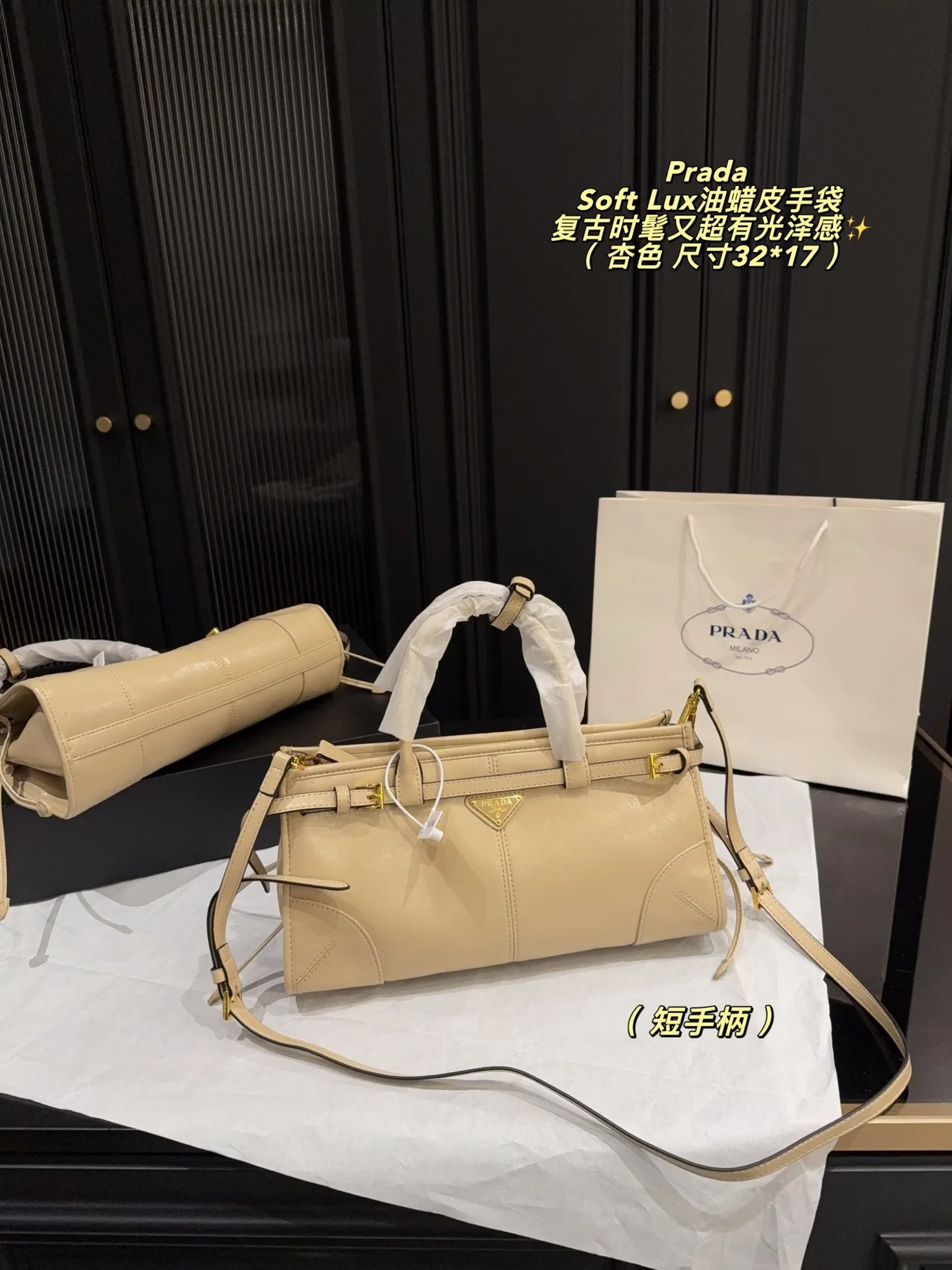 Prada Soft Lux Shoulder Bag in White / Beige / Black · view 4