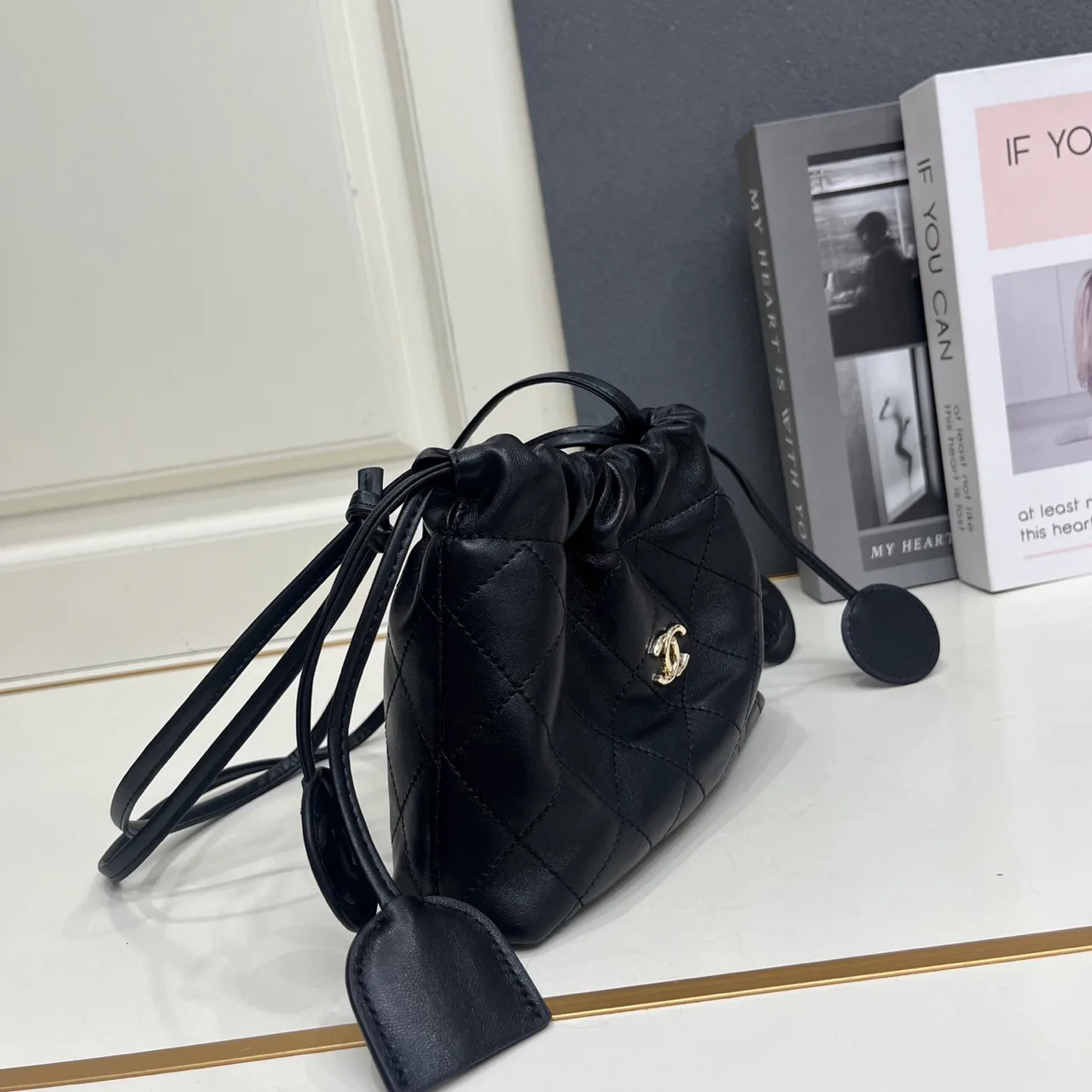 Chanel Quilted Glossy Crossbody Bag in Black · view 3