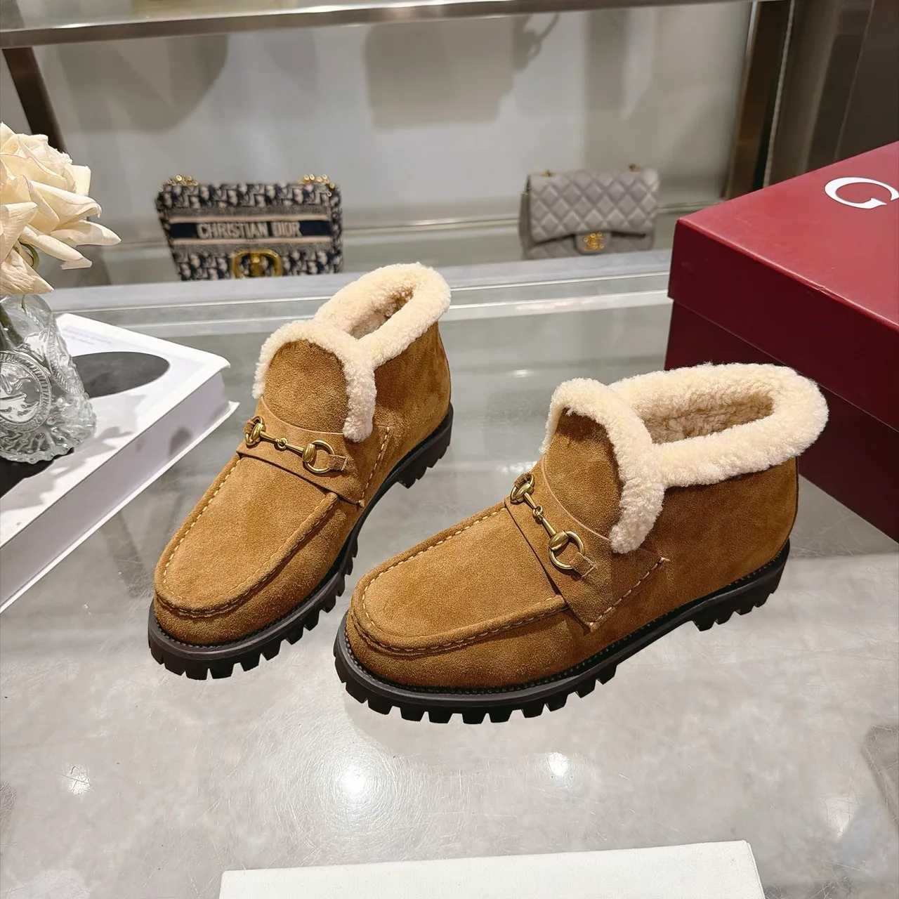 Cowhide Horsebit Lined Ankle Boots in Brown · view 3