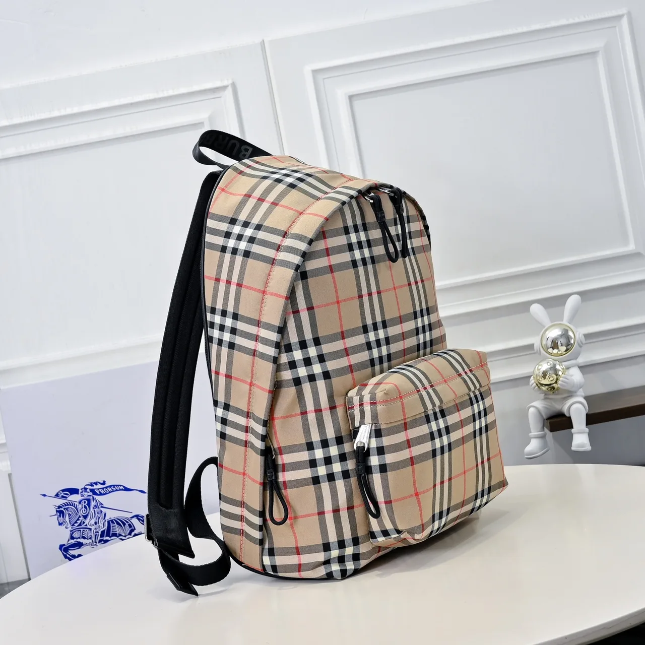 Burberry Embroidered Check Backpack in Beige · view 2