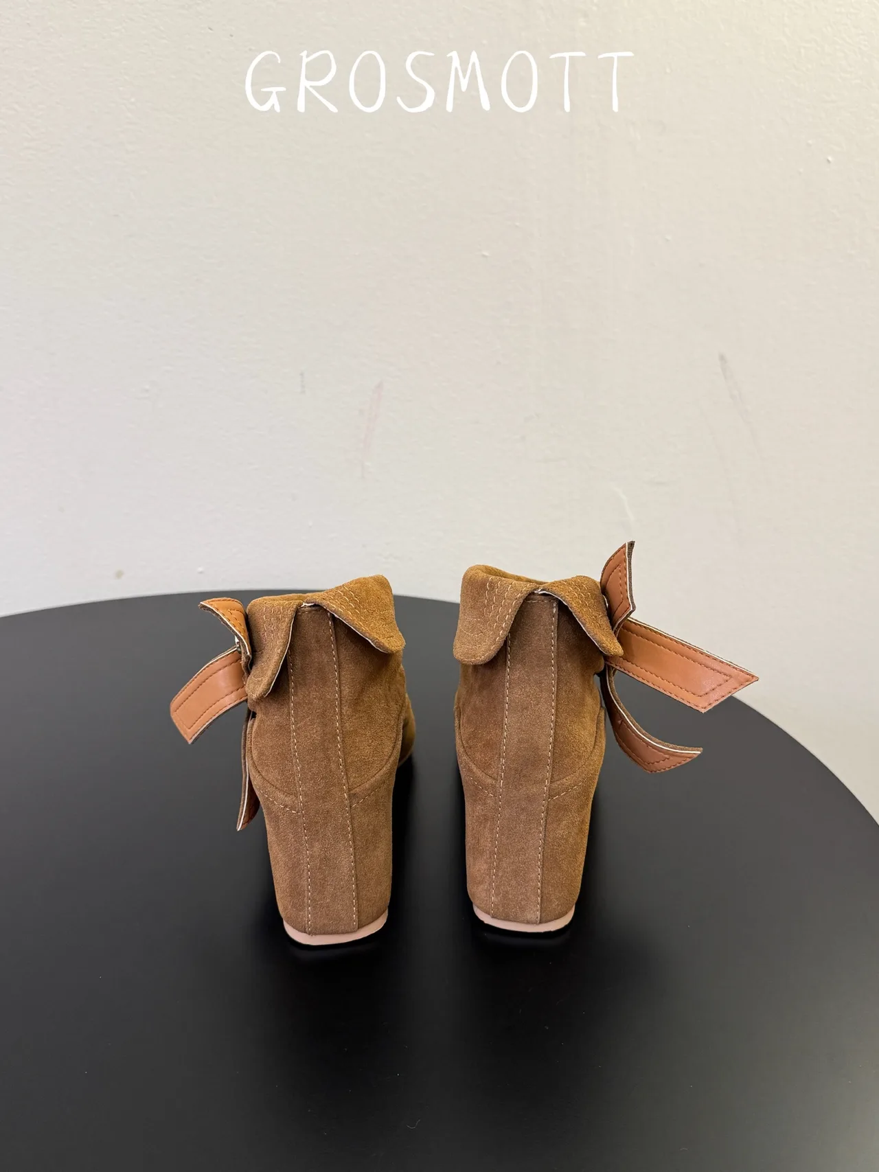 Sheepskin Suede-Look Square-Toe Buckle Ankle Boots in Brown · view 8