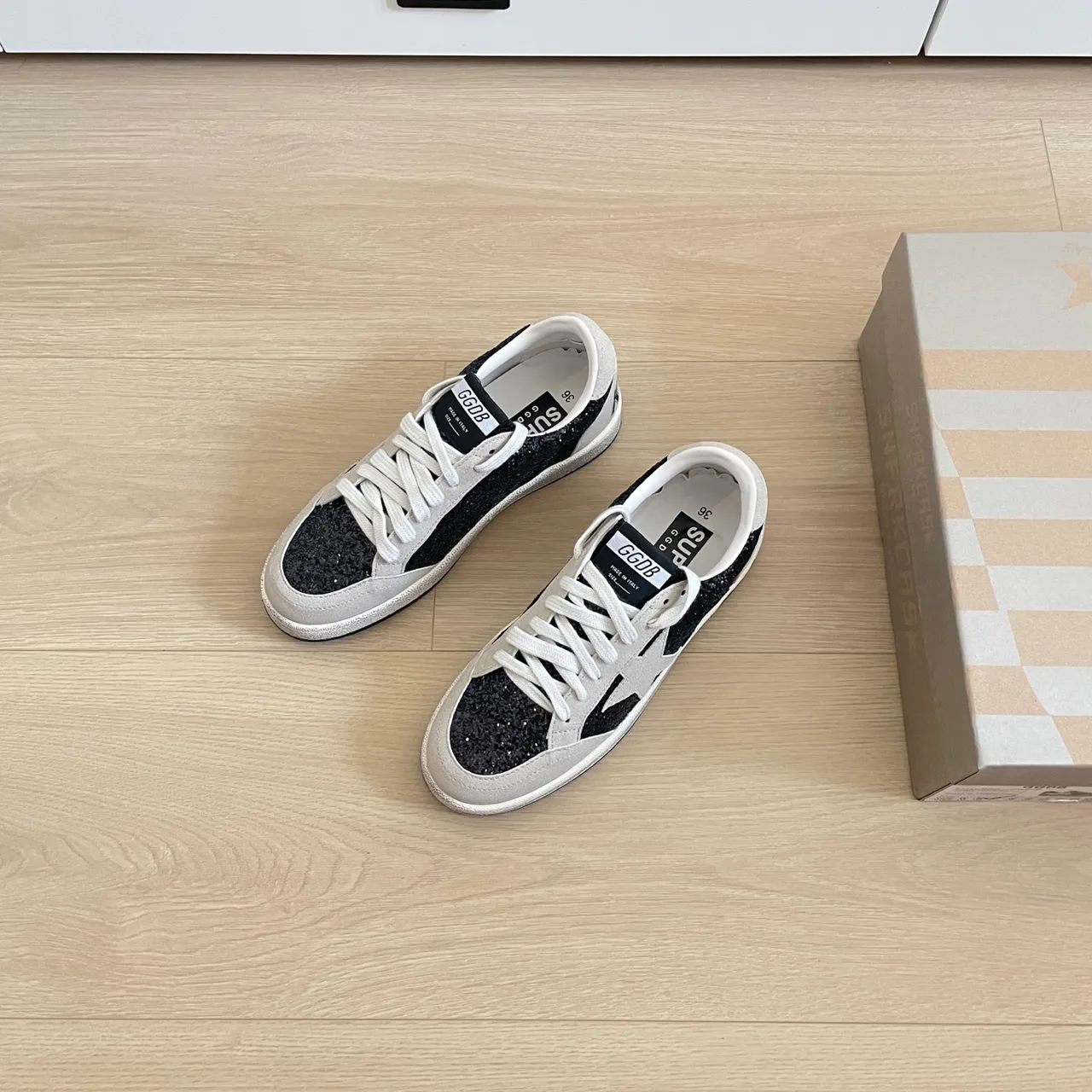 Golden Goose Glitter-Toe Star Sneakers in White · view 1