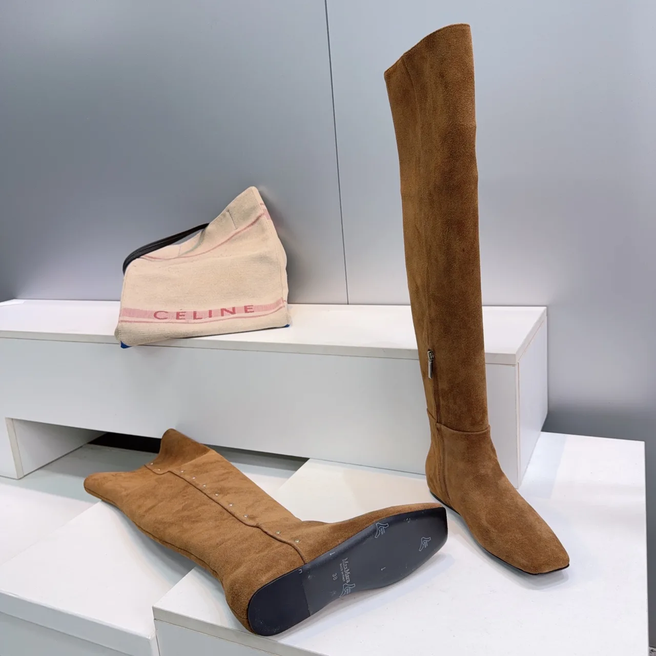 Max Mara Matte Suede-Look Knee-High Boots in Brown · view 8