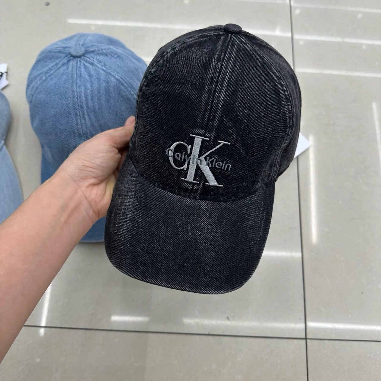 Calvin Klein Denim Baseball Cap in Blue & Black · view 3