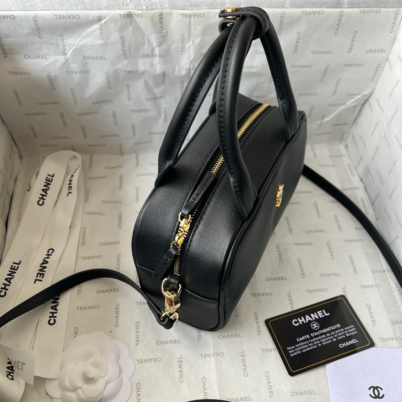 Chanel Quilted Top-Handle Bag in Black · view 3