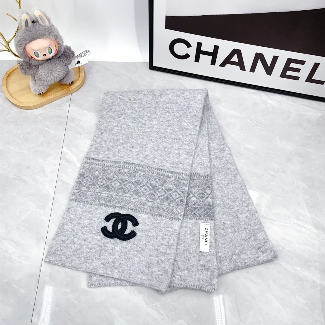 Chanel 50% Wool 50% Acrylic 3-Piece Set (Hat, Scarf & Gloves) in Grey · view 4