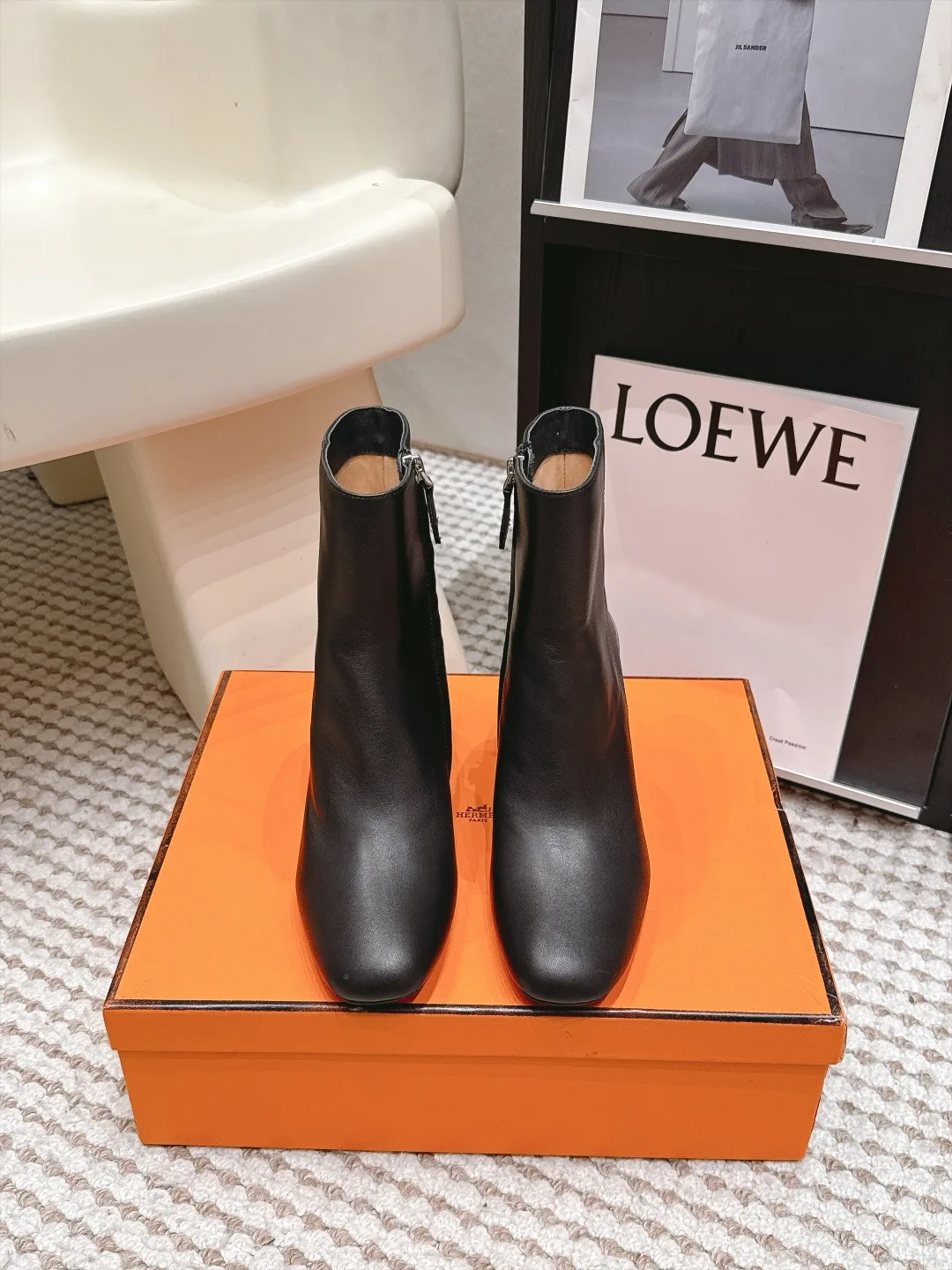 Loewe Smooth Square-Toe Ankle Boots in Black · view 1