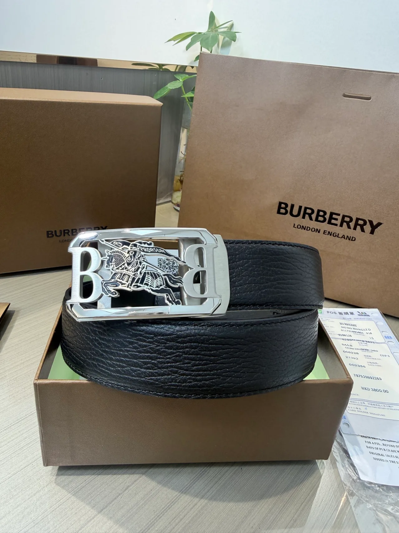 Burberry Calfskin Smooth Belt in Black · view 2
