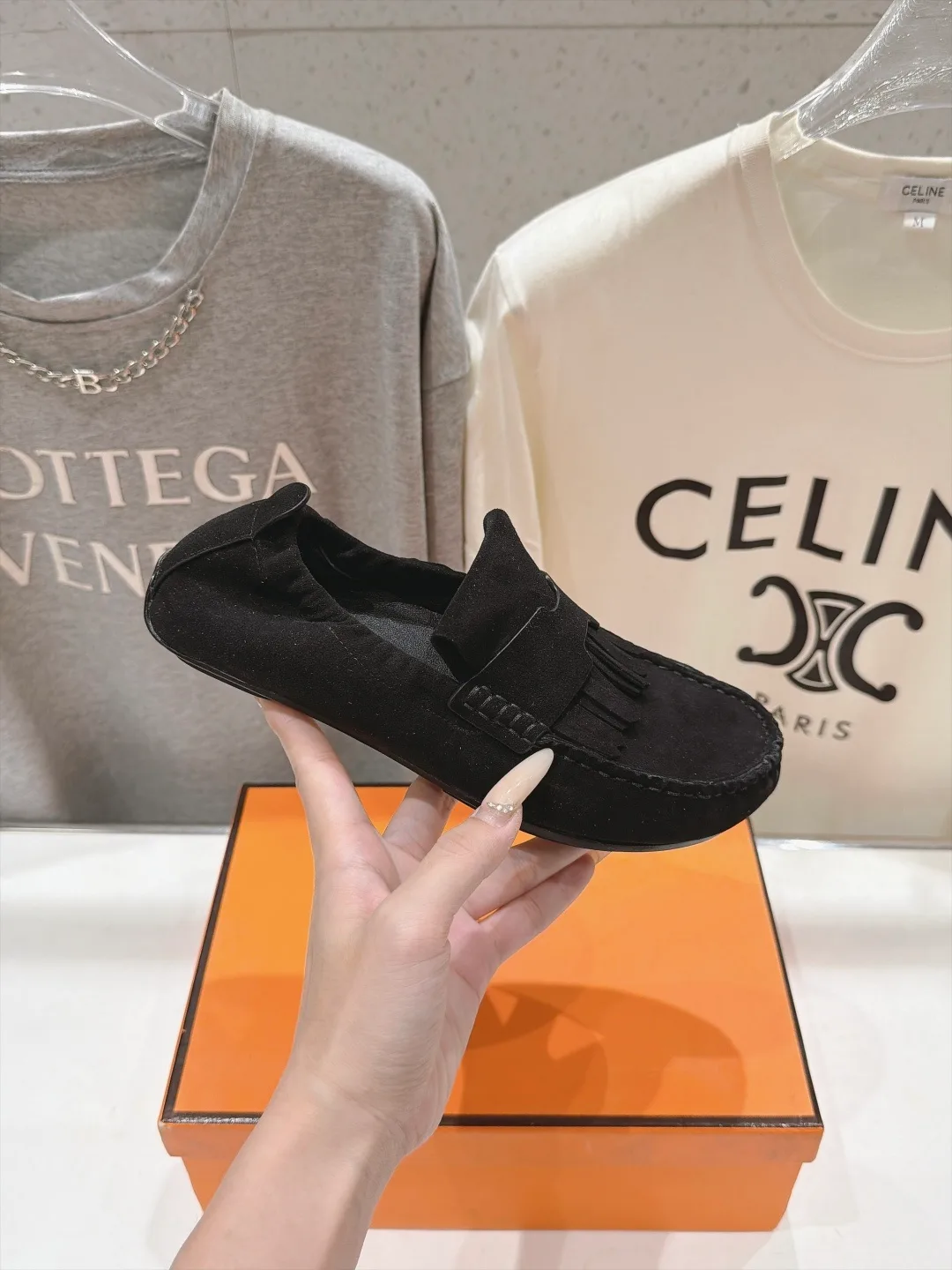 Celine Suede-Look Round-Toe Loafers in Black · view 5