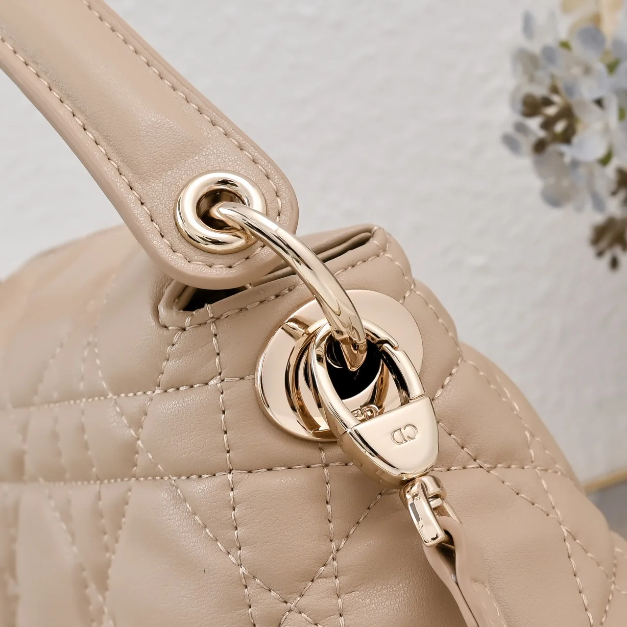 Dior Sheepskin Quilted Bow Top-Handle Bag in Beige · view 5