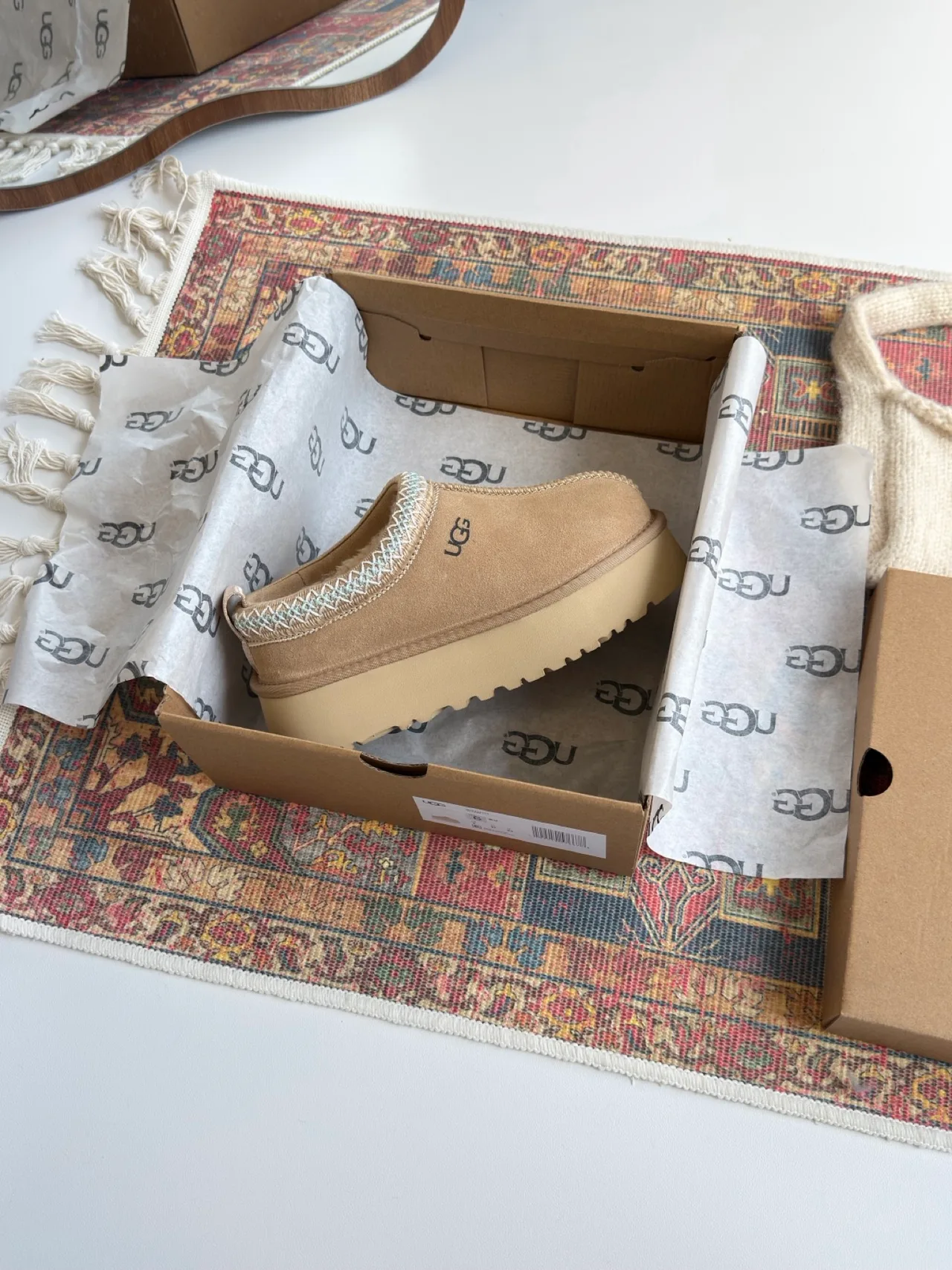 UGG Round-Toe Platform Mules in Beige · view 8