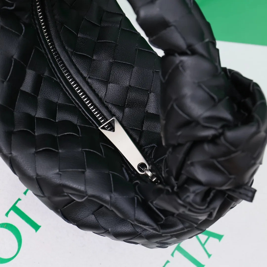 Sheepskin Quilted Knotted Woven Hobo Bag in Black · view 7