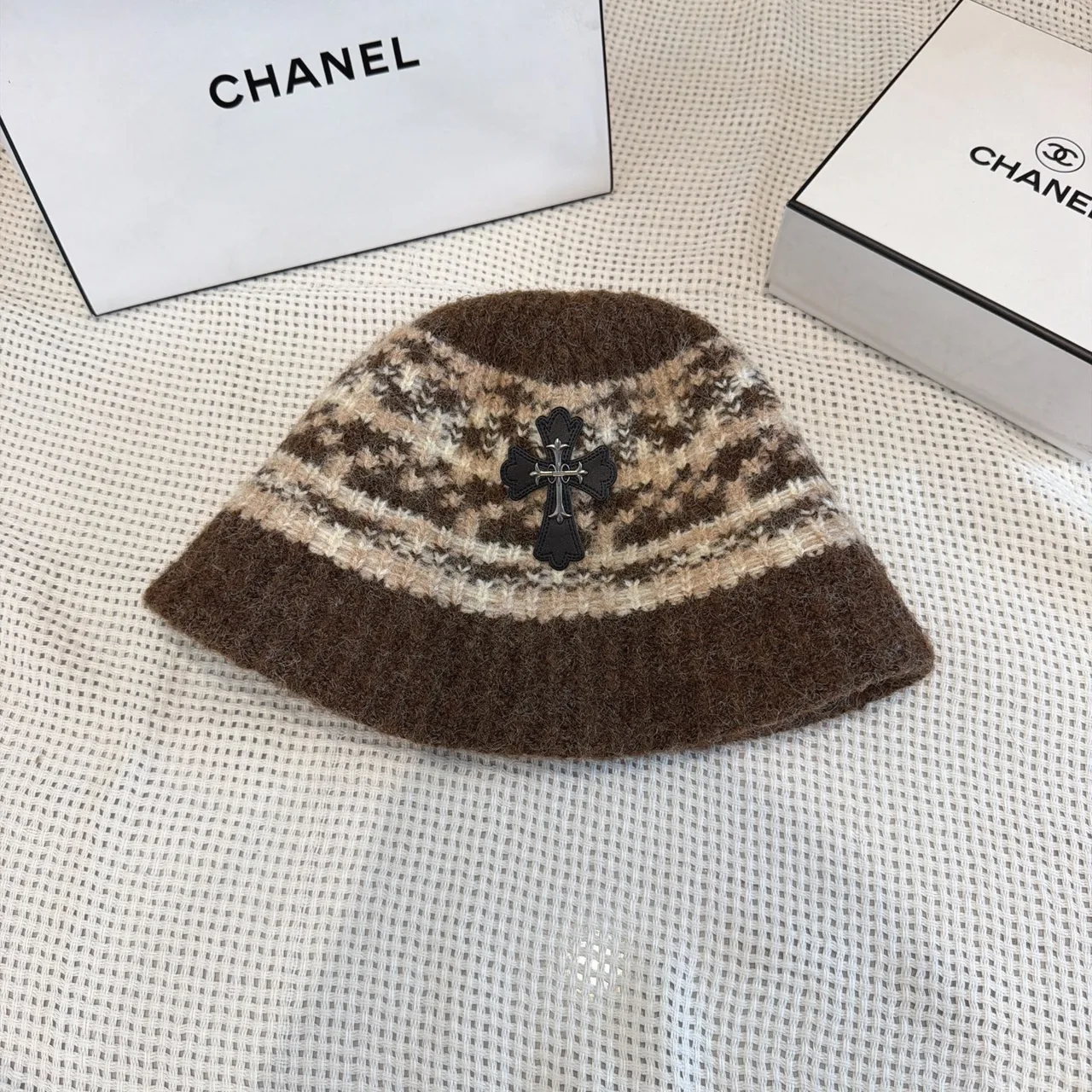 Chrome Hearts Knit Bucket Hat in White & Black & Red & Brown & Beige · view 4