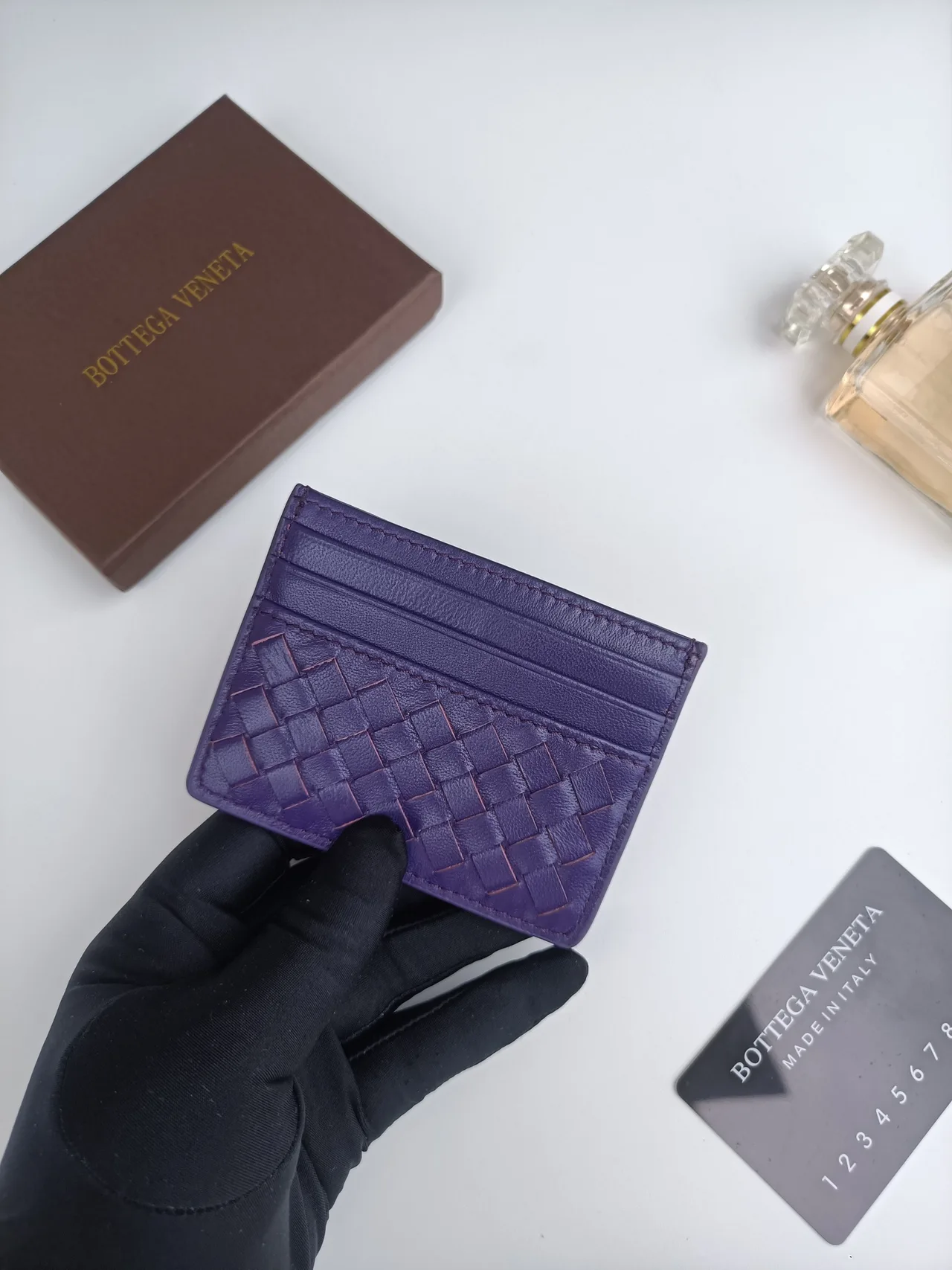 Bottega Veneta Woven Cardholder in Purple · view 4