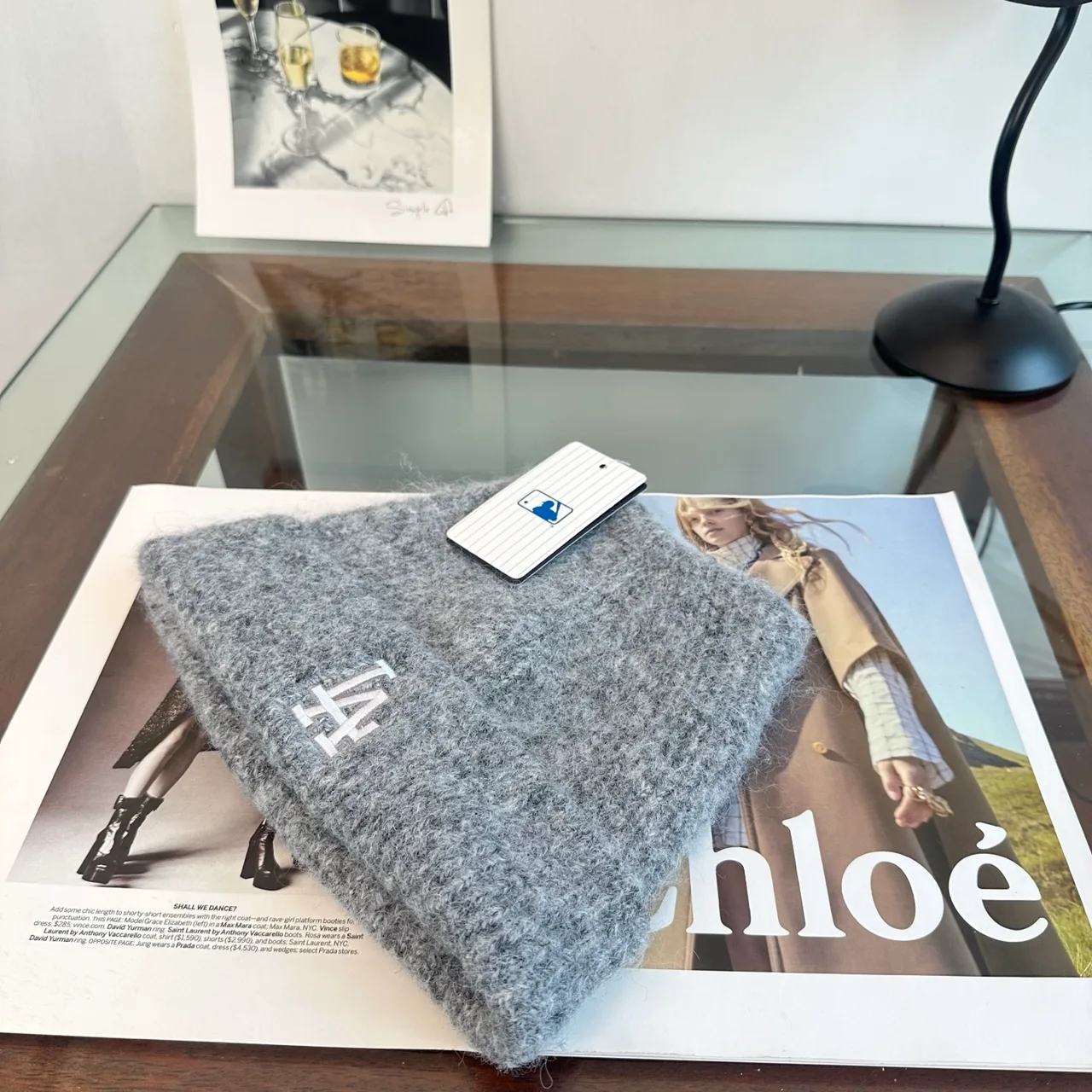 LA Letter Fuzzy Knit Beanie in Grey · view 5